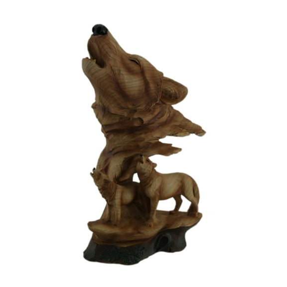 Zeckos Carved Wood Look Howling Wolf Couple Figural Statue