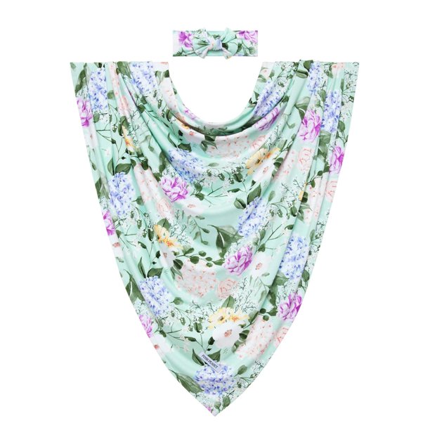 Juego de mantas para envolver, elegante y suave como un cacahuete, para recién nacido, con diadema Erin