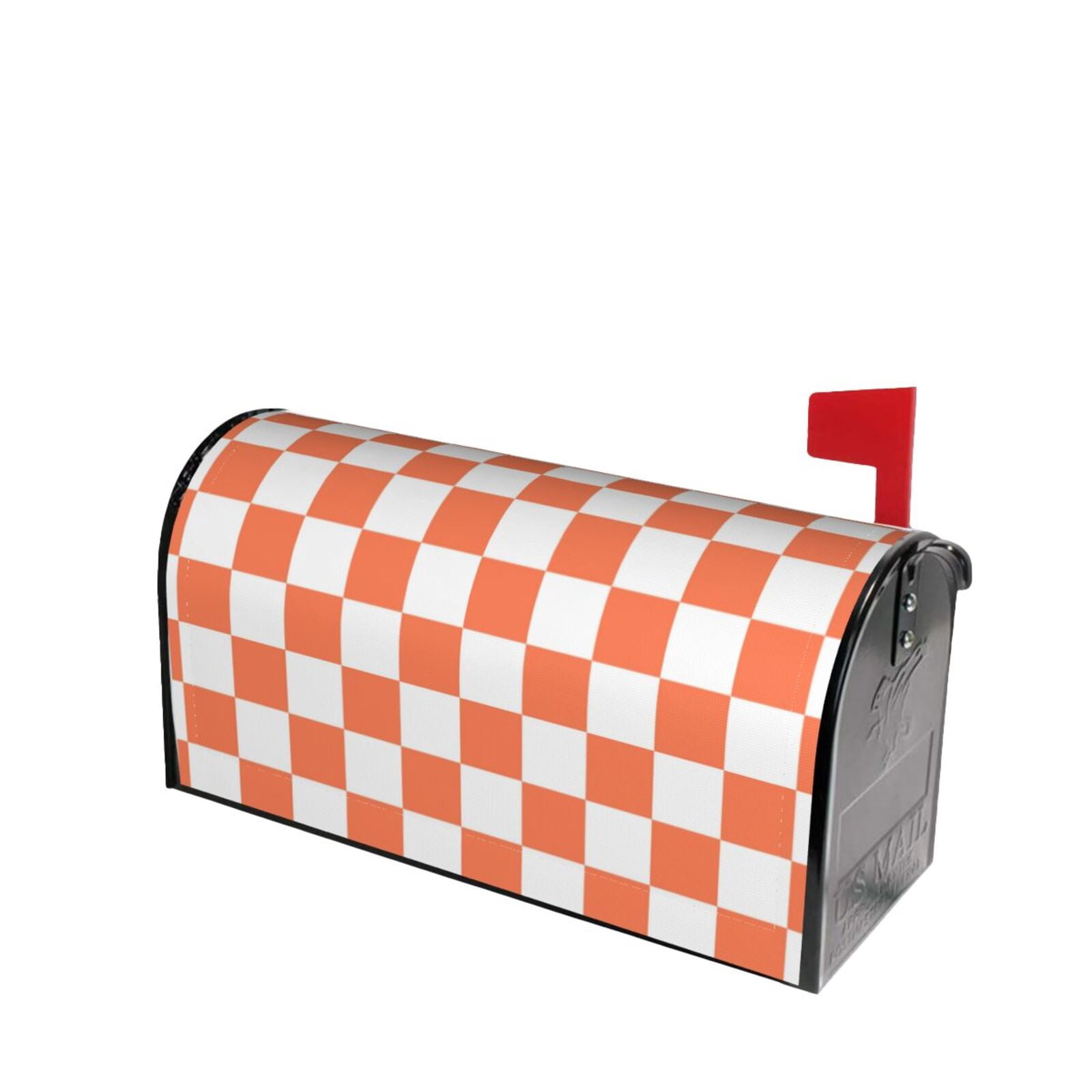 Mailbox Covers, white orange squares checkerboard Welcome Mailbox Cover Magnetic Extra Large Size 25.5" x 21", Decorative Mailbox Covers Post Letter Box Wrap Cover Decor for Outdoors