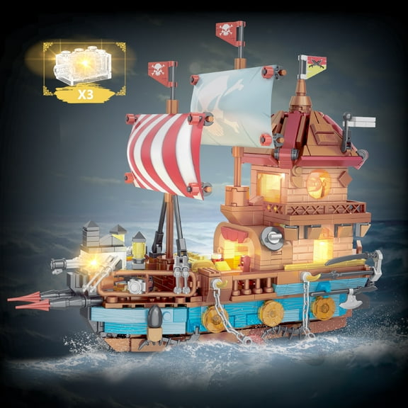 Mini Pirate Ship Building Block Set – DIY Nautical Resin Brick Kit for Adults & Kids | Creative Sailing Ship Model for Home Decor, Gift, or Collectors