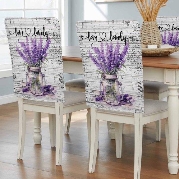 Lavender Chair Back Covers Set of 8, Spring Florals Removable Dining Seat Cover Washable Kitchen Chair Slipcovers Protective for Party Decoration 19x20in