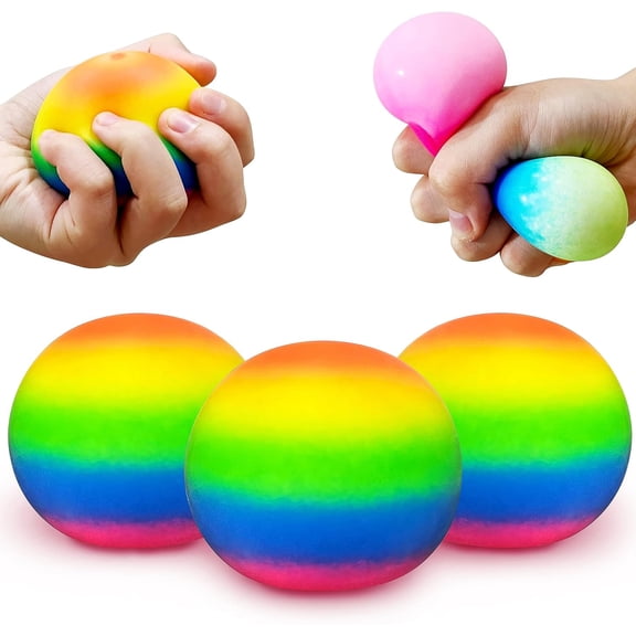 3 Pack Rainbow Squishy Stress Balls for, 2.4" Squishy Ball Squeeze Toys, Colorful Stress Balls SquishyToys for Easter Christmas Party Favors, Classroom Prizes | Stress Relief Dough Ball