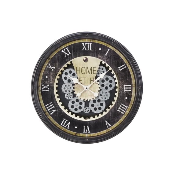 Clocks - 20" Round - Gear Mechanism - Wall Clock - Brown - Transitional