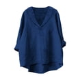 thumbnail image 1 of Chemise Décontractée en Mélange de Lin Coupe Ample Col Rond Style Élégant, 1 of 3