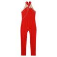 thumbnail image 4 of TiaoBug Kids Girls Sparkly Rhinestone Figure Ice Skating Jumpsuit Unitard Sleeveless Mesh Patchwork Gymnastic Leotard Red 14, 4 of 7