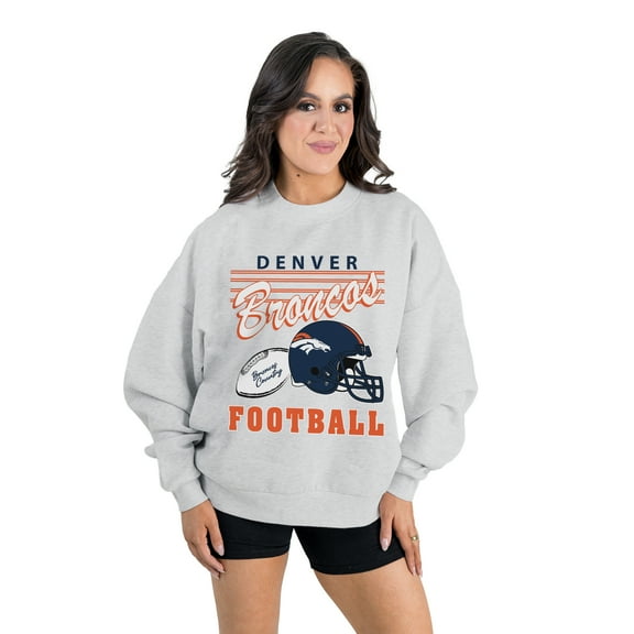 Women's Gameday Couture Ash Denver Broncos Home Turf Oversized Premium Fleece Pullover Sweatshirt