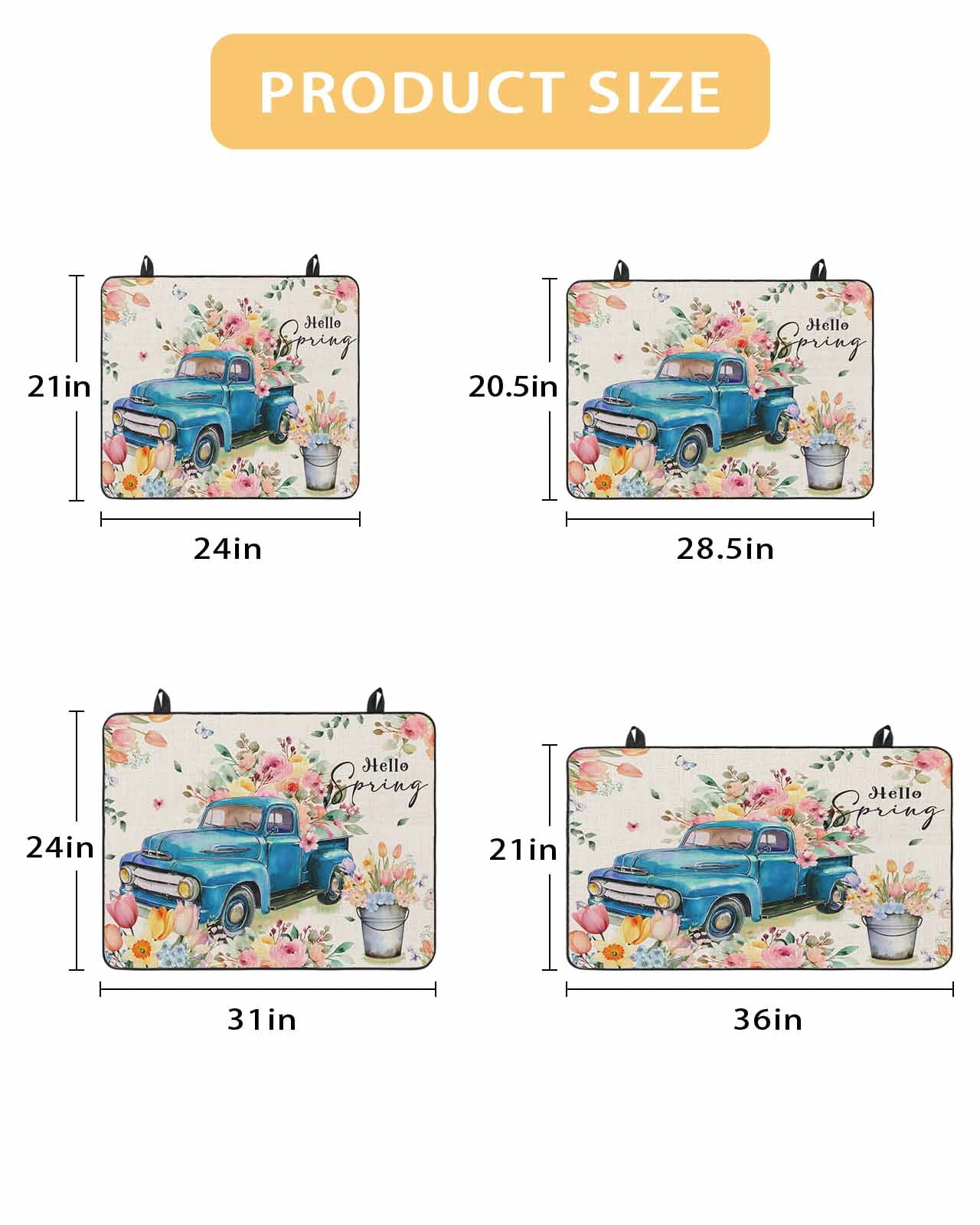 Large Induction Cooktop Protector Mat Spring Flowers Stove Top Covers for Electric Stove, Country Truck Pink Floral Retro Botanical Decorative Stove Burner Cover Mats, Glass Top Stove Cover