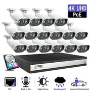 ZOSI 16CH 4K Spotlight PoE Security Camera System, 16pcs 8MP PoE IP Cameras Outdoor Indoor with Two-Way Audio, Color Night Vision, 8MP/4K 16CH NVR with 4TB HDD for 24-7 Recording