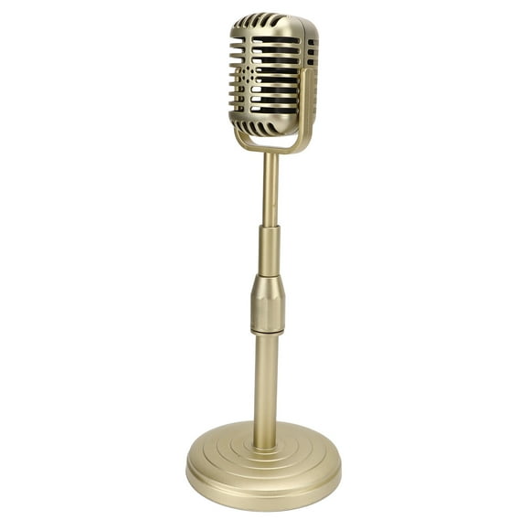 Simulation Microphone And Stand Set, Vintage Microphone Prop Model Flexible Height Adjustment Creativity For Photo Shooting Gold