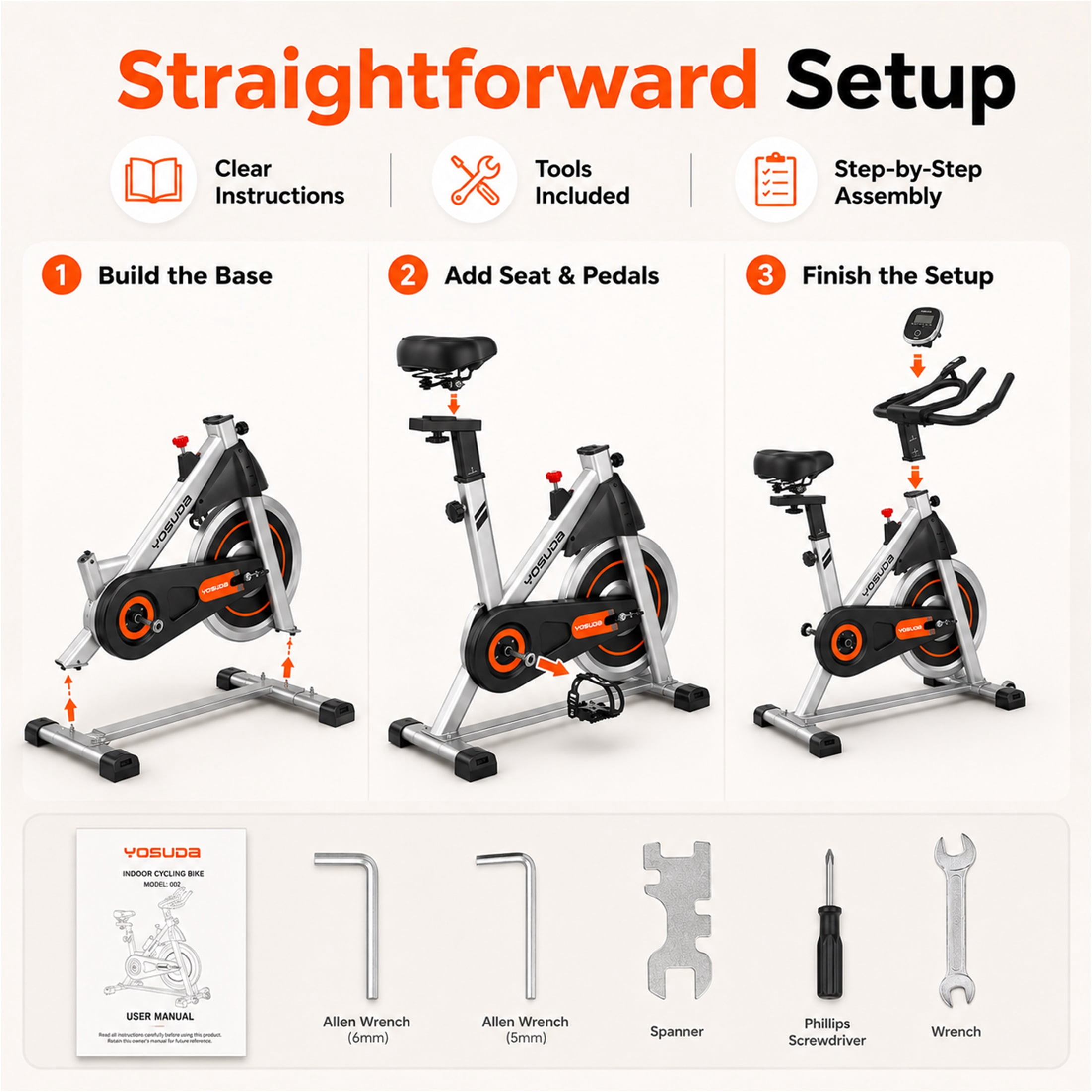 YOSUDA Exercise Bike for Home, Quiet Indoor Cycling Bike, 300 lb Capacity