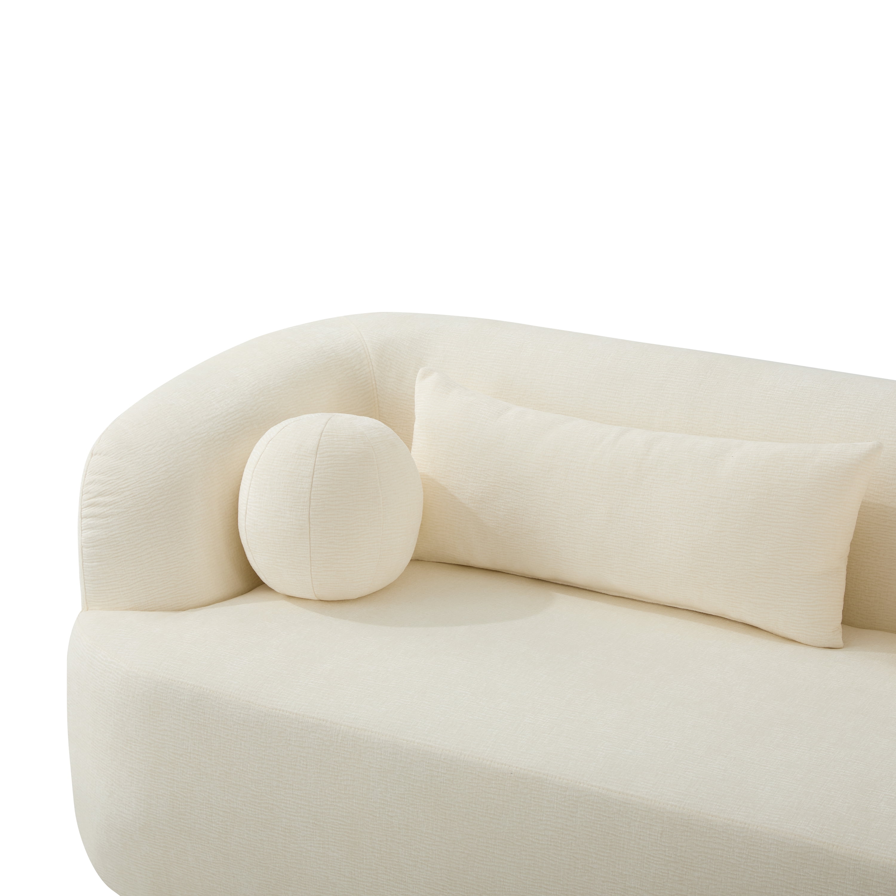 Sofa, Couch, No Assembly Sofa, Curved Frameless Chenille Cloud Couch Compressed Delivery, Includes 4 Pillows, 3-Seater Sofa for Living Room, Beige