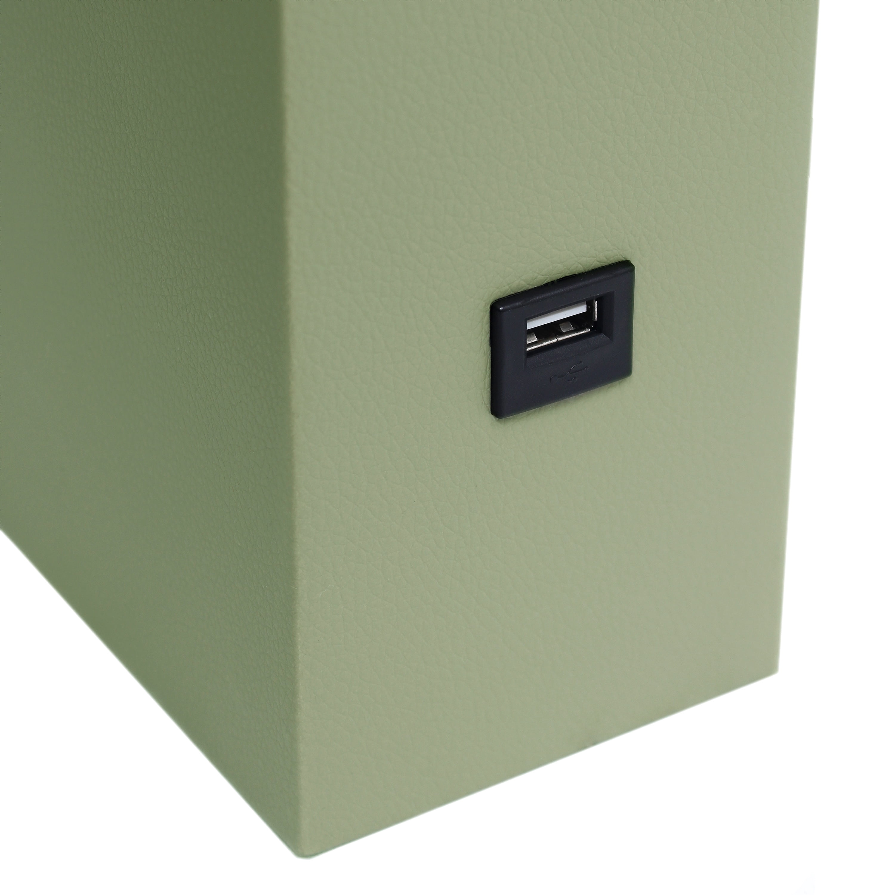 Lalia Home 21" Leather Modern Bedside Table Lamp with USB Port and LED Bulb, Sage Green