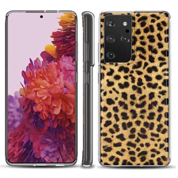 Slim-Fit Lightweight Protective Phone Case compatible with Samsung Galaxy S21 ULTRA 5G, by OneToughShield ® - Cheetah Gold/Black