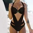 thumbnail image 2 of Womens 1-Piece V-Neck Ruched Halter Conjoined Swimsuit - Tummy Control Bathing Suit for Beach & Swim, 2 of 9