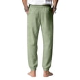 thumbnail image 3 of Zimjoy Mens Summer Beach Trousers Cotton Linen Loose Fit Elastic Waist Drawstring Yoga Jogger Pants, Light Green 3XL, 3 of 3