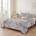 thumbnail image 2 of Twin Quilt Set 68''x86'', Vintage Blue Boho Lightweight Summer Bedspread Coverlet Set with 2 Pillow Shams, Mexican Flowers Southwestern Ethnic Breathable All Season Quilt Bedding for Dorm/Bedroom, 2 of 9