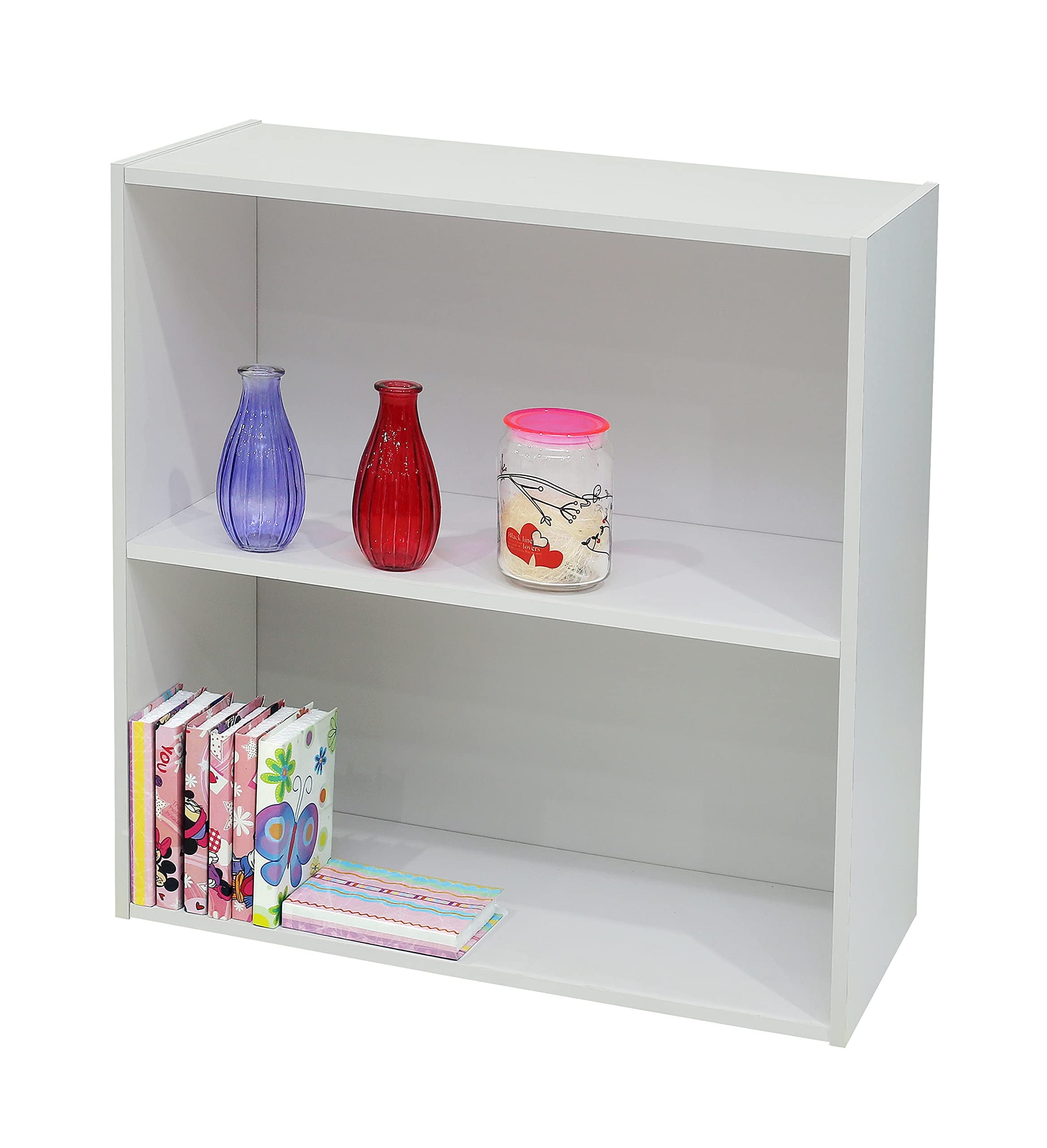 Kings Brand Furniture White Wood 2-Tier Bookcase – Storage Organizer with 2 Shelves for Kids, Teens & Adults