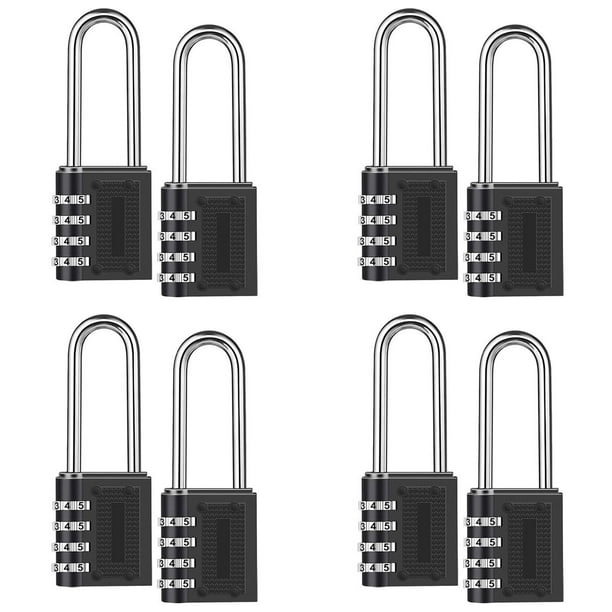 Paquete de 8 Candados con Combinación para Exteriores, Candado con Grillete de 6,5 cm, Candado con Combinación Reiniciable de 4 Dígitos Impermeable