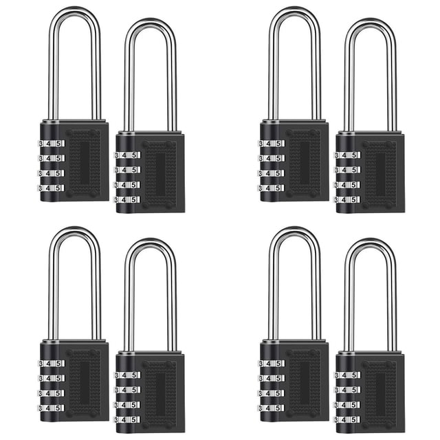 Paquete de 8 Candados con Combinación para Exteriores, Candado con Grillete de 6,5 cm, Candado con Combinación Reiniciable de 4 Dígitos Impermeable