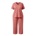 thumbnail image 5 of yillto Plus Size Women Pajamas Sets Wide Leg Loose Lounge Pant and Short Sleeve Tops Sleepwear Pjs XL-5XL, 5 of 5