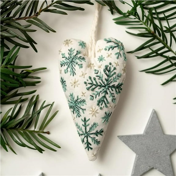 HIELLFQ Embroidery Christmas Ornament Kits, Hand Christmas Embroidery, DIY Heart Shaped Hand Embroidered Christmas Ornament for Holiday Decorations/Ornament Kit for Adults Beginners