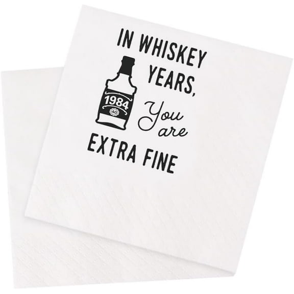 20pcs Vintage 1984 40th Birthday Cocktail Napkins, - You Are Extra Fine 1984 Birthday Paper Beverage Napkins for His/Her 40th - , 5x5 Inches (Black) 5"x5"