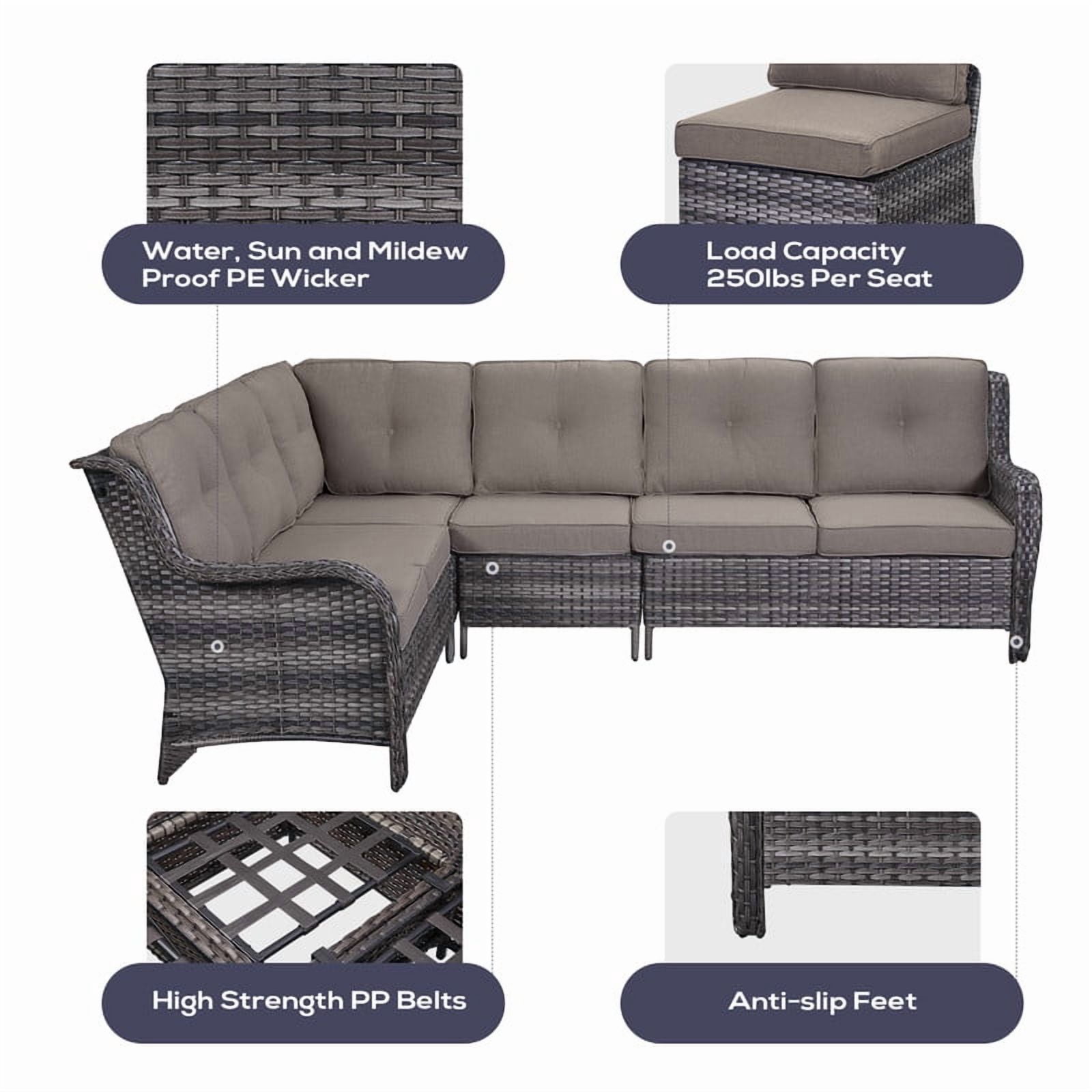 PARKWELL Outdoor Patio Furniture Set with Fire Pit Table,All-Weather Conversation L-Shaped Sectional Sofa with No-slip Thick Cushions,Backyard Porch Garden Poolside Balcony Set,Gray/Gray