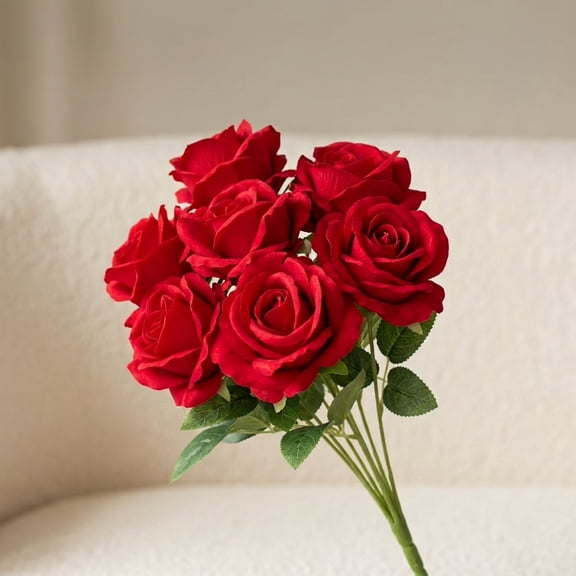 GUYGU 7PCS Artificial Flowers, Long Stem Fake Flowers for Wedding Valentine Home Decor, Red
