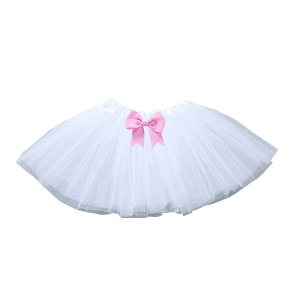 Tutu Skirt for Girls Elastic Ballet Dance Dresses Bowknot Tulle for Toddler Kid Children White ,One Size