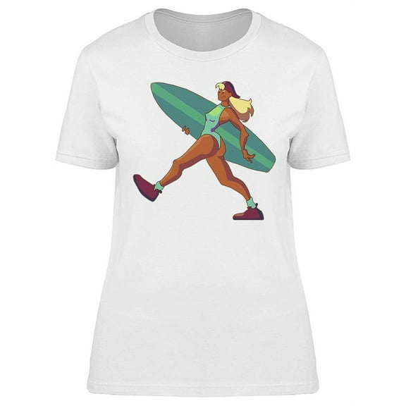 Surfer Girl Cartoon T-Shirt Women -Image by Shutterstock, Female Large