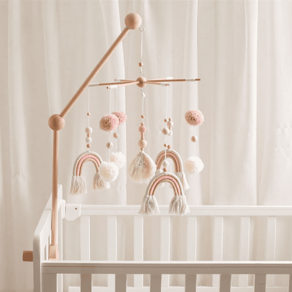 Baby Wooden Boho Rainbow Bed Bell Rattles Toys Hanging Pendant Newborn Toys Mobile Crib Bracket Montessori Toys Baby Birth Gift