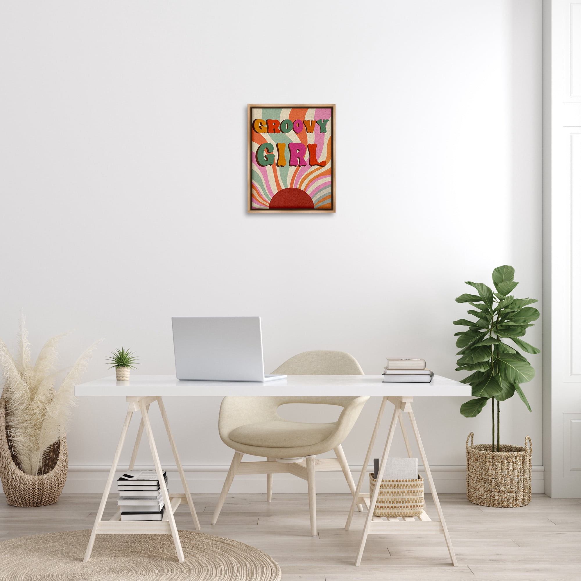 Stupell Industries Groovy Girl Patterned Typography Painting Brown Floater Framed Canvas Art Print Wall Art, 17 x 21