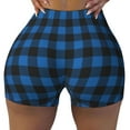 thumbnail image 2 of Lsque Blue Black Plaid Pattern High Waisted Biker Shorts for Women-Tummy Control Fitness Athletic Workout Running Yoga Gym Shorts,Moisture-Wicking-, 2 of 9