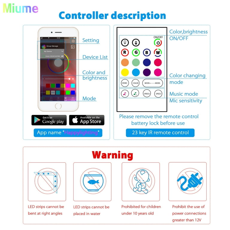 Miume 13.2Ft Music LED Strip Lights for 48 60 inch TV RGB USB Powered TV Led Backlight with APP Control TV Led Back Light Kit for Flat Screen TV PC