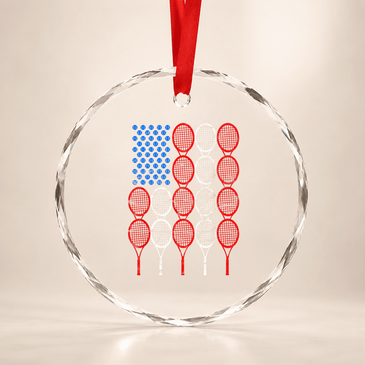 American Flag Tennis Balls Racket Sports Gift Player Game Glass Ornament