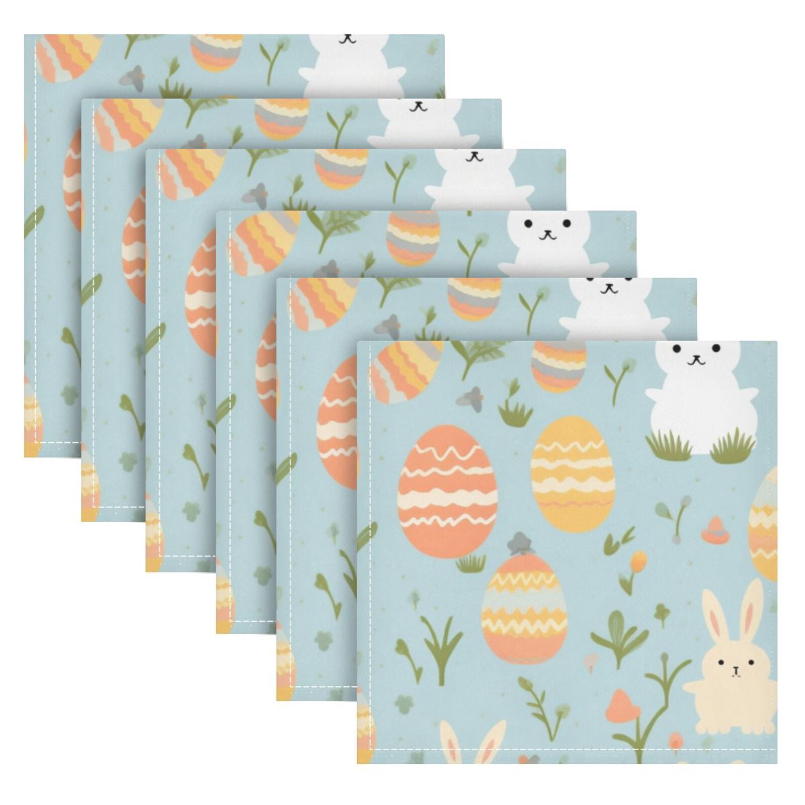 JSTEL Rabbit Eggs Easter Cloth Napkins Set of 6, 20x20 Inch Washable and Reusable Napkin for Decoupage Dinner Party Everyday Use