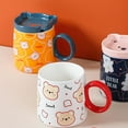 thumbnail image 3 of Taza de 420 ml con tapa, cuchara, taza de cerámica de conejo lindo de dibujos animados, taza de agua para el hogar, taza de café de oficina, taza de desayuno, taza de oso de dibujos animados con, 3 of 5