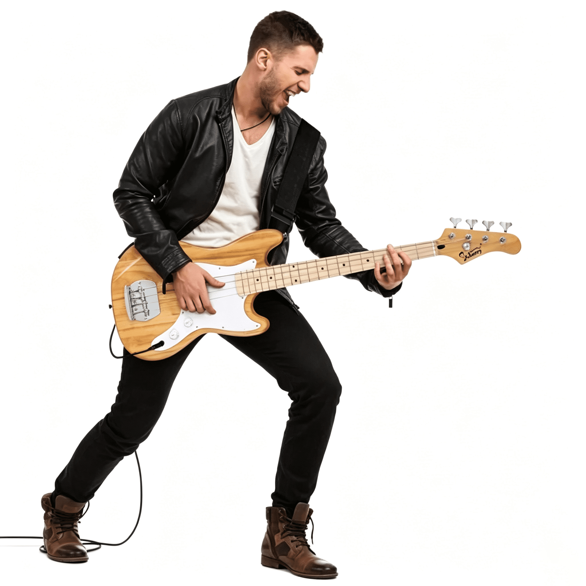 4 String 30in Short Scale Thin Body GB Bass Guitar with Bag Strap Connector Wrench Tool Burlywood
