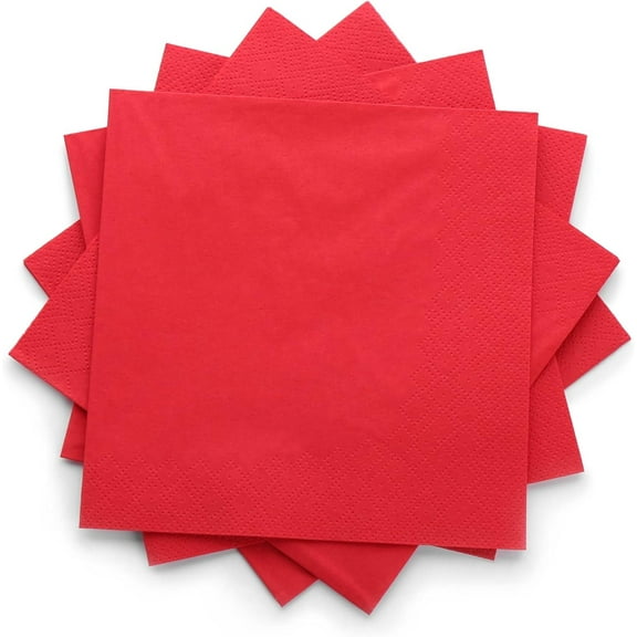 Red 2 Ply Premium Label Cocktail Beverage Napkins, Pack of 100, Ideal for Holidays, Lunch and Dinner