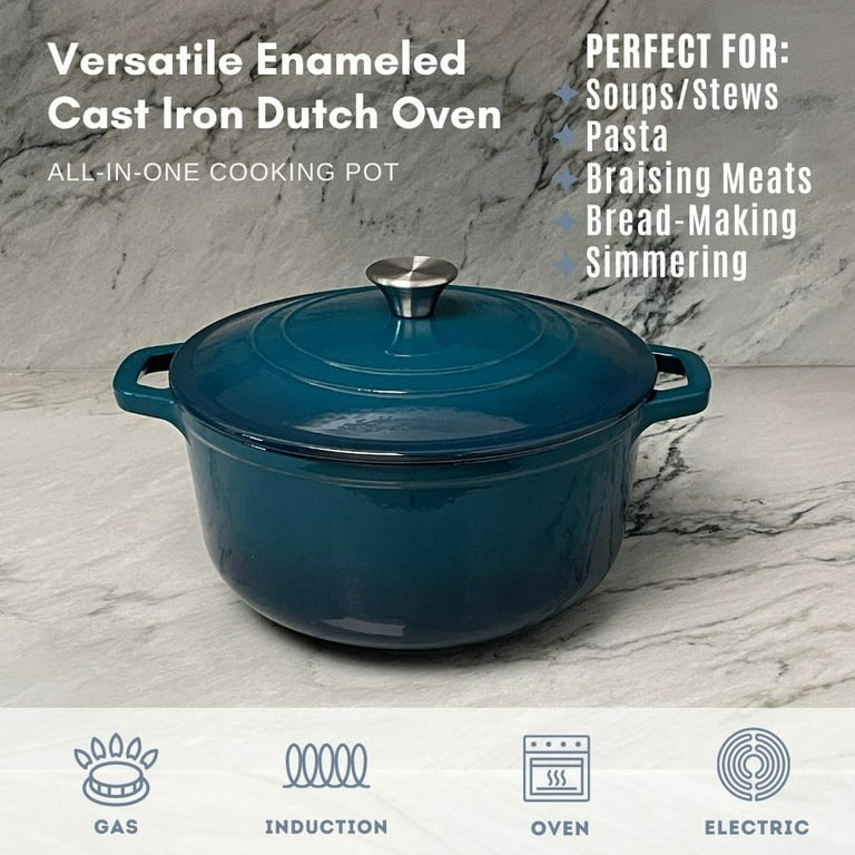 Miereirl 6 QT Enameled Dutch Oven Pot with Lid, Cast Iron Dutch Oven with  Dual Handles for Bread Baking, Cooking, Non-stick Enamel Coated Cookware  (Dark Blue) - Yahoo Shopping