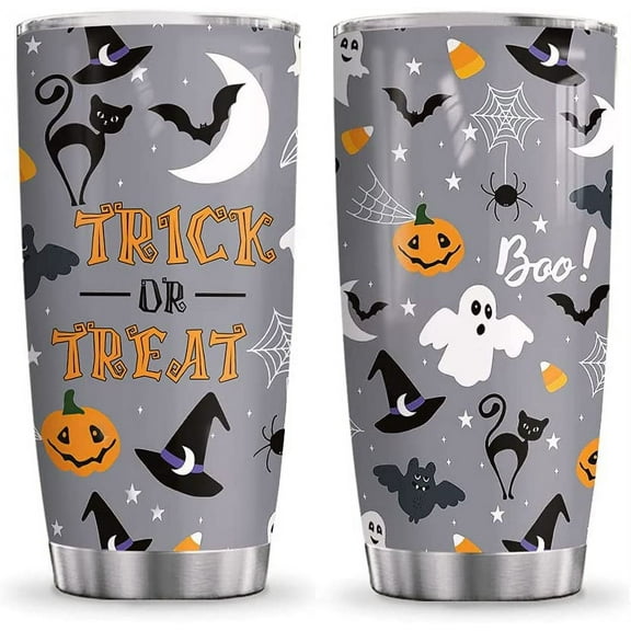 20oz Halloween Decorations Indoor, Outdoor, Home Decor, Kitchen Decor, Trick Or Treat Witch Boo Ghost Pumpkin Halloween Tumbler Cup with Lid, Double Wall Vacuum Insulated Travel Coffee Mug
