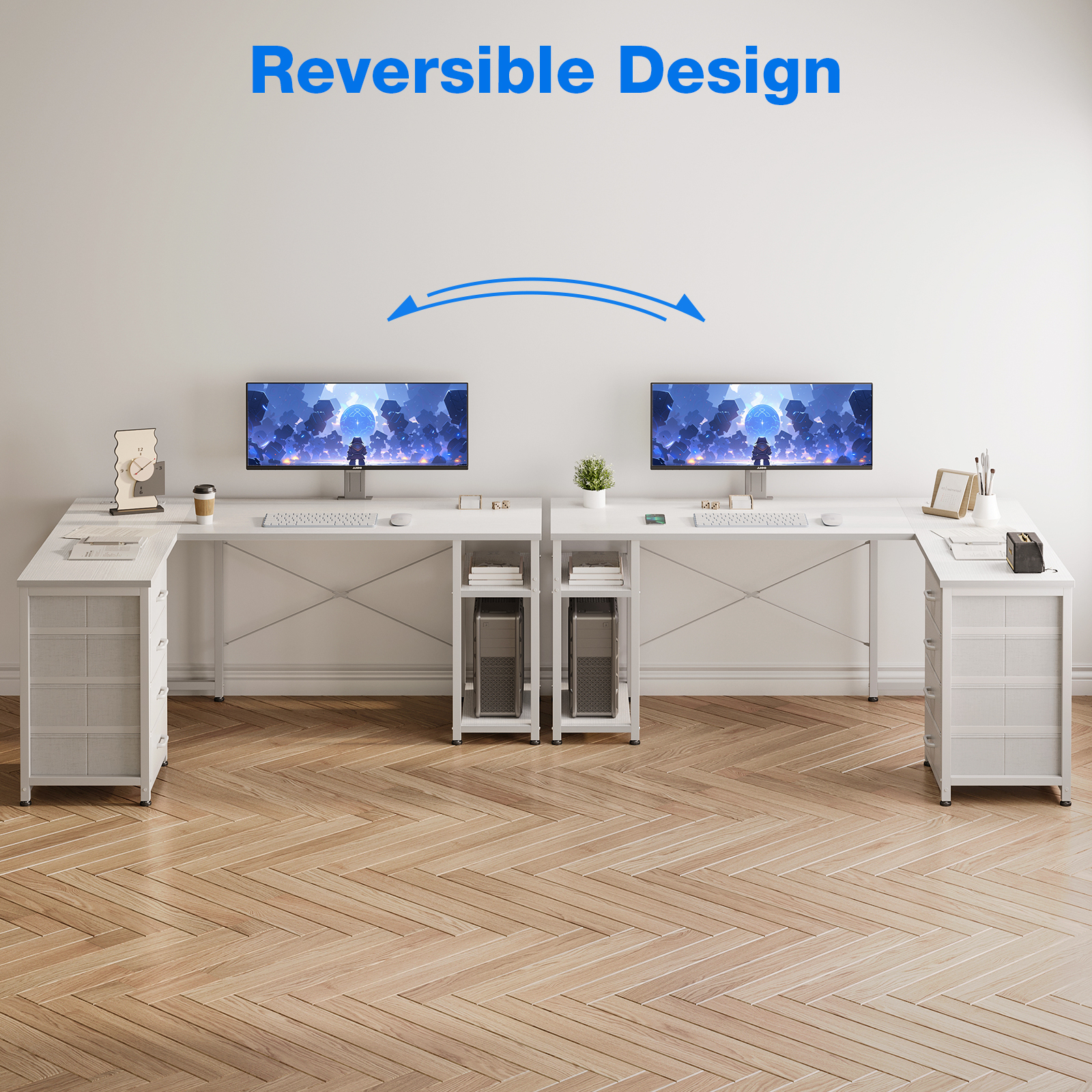 Casacomoda Reversible L-Shaped Desk With Charging Station, White photo 5
