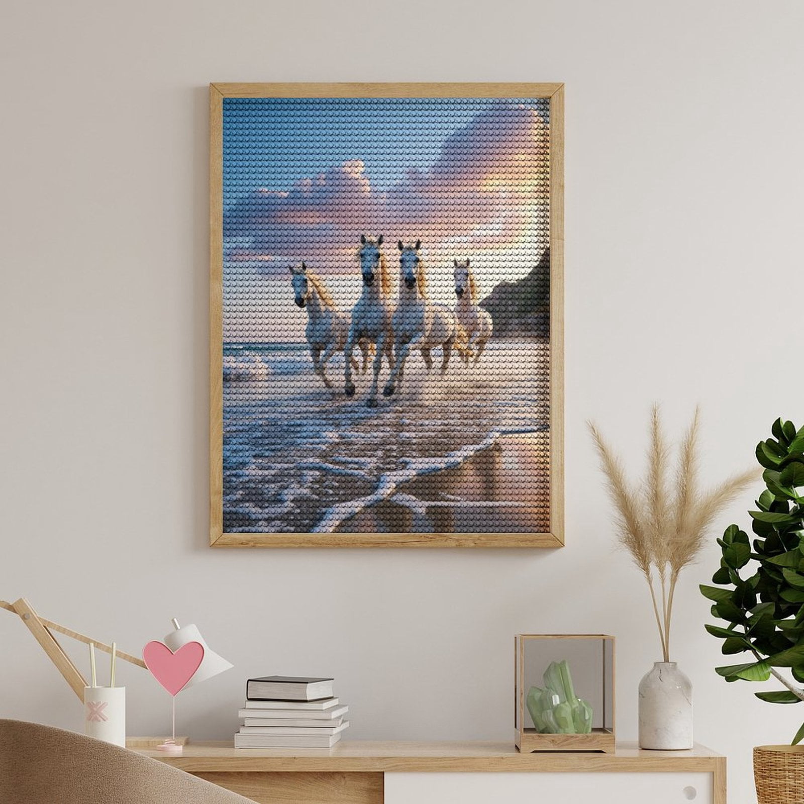 Diamond Art Kits for Adults, White Horses Running On Beach 5D Diamond Painting Kits for Adults Beginners, DIY Full Drill Diamond Painting, Gem Art and Crafts 12x16