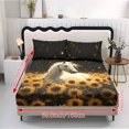 thumbnail image 2 of COEQINE Queen Size Sheet Comfy Bedding Fitted Sheet Non-Slip Snug Fit All Around Elastic Fitted Bottom Bedsheet Holiday Bed Set 3 Pieces Set, White Horse Sunflower Black, 2 of 5