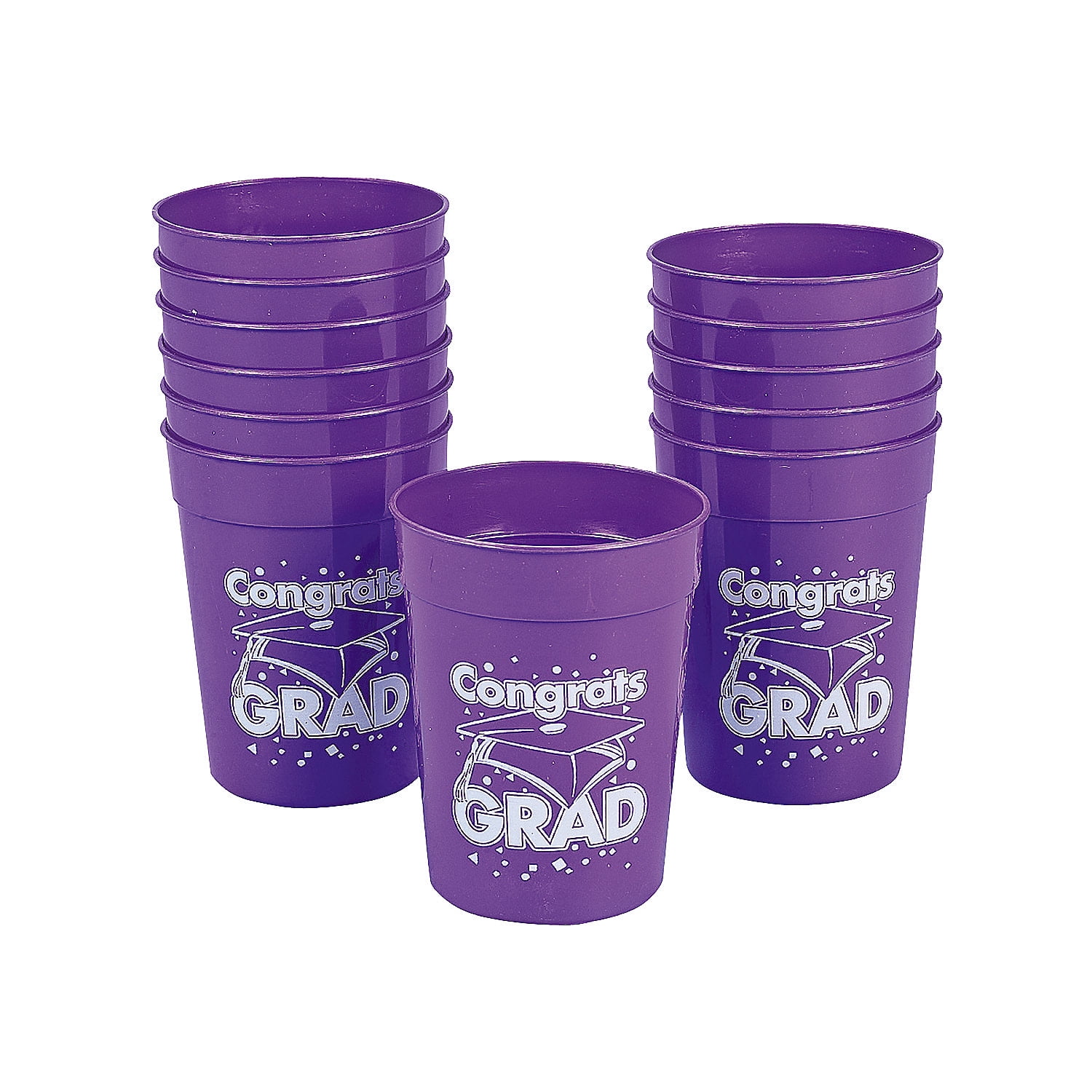 Purple "Congrats Grad" Plastic Cup Party Supplies 12 Pieces
