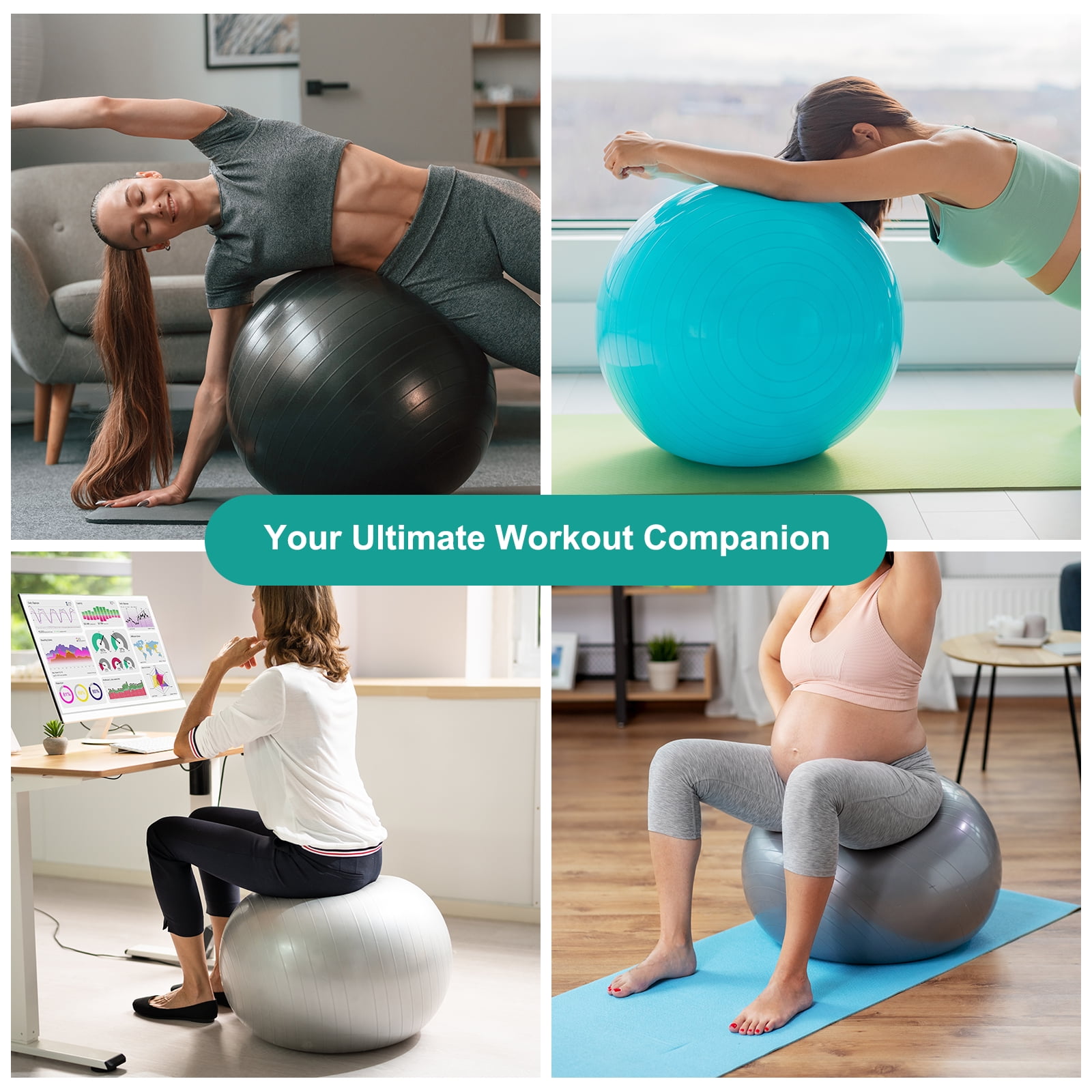 Yoga Ball, Exercise Ball 25.6" & & Purple Anti-Slip Stability Pilates Extra Thick Birth Workout with Pump - Fitting for (Gym Balance Fitness Core Workout)