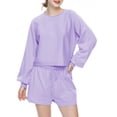 thumbnail image 2 of Zando 2 Piece Outfits Sweatsuits for Women Y2K Oversized Sweatshirt & Lounge Shorts Cozy Long Sleeve Top and Shorts Track Suit Set Purple L, 2 of 5