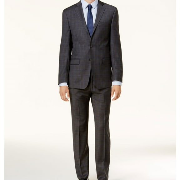 Calvin Klein Mens Plaid Two Button Blazer Jacket, Grey, 46 Regular