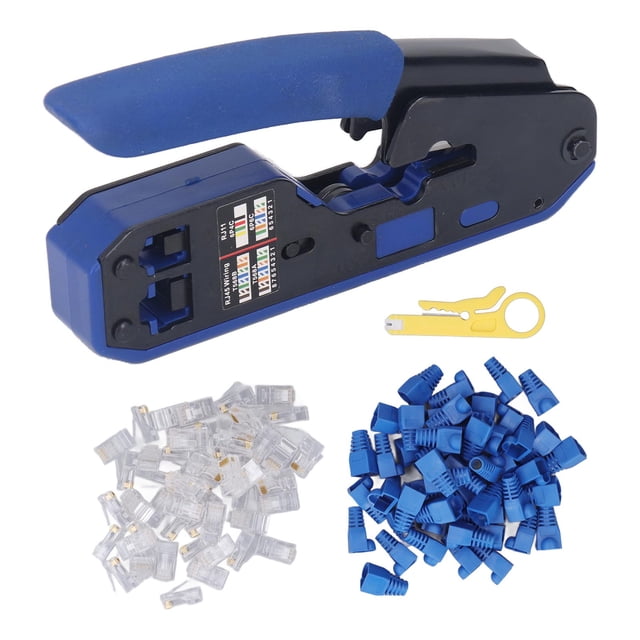 Herramienta De Engarzado, Engarzadora Resistente Herramienta De Engarzado RJ45 Kit De Pelacables Engarzadora De Terminales De Cable para Conector De Paso Cat5 Cat5e Cat6 con 50 Conectores Registrados