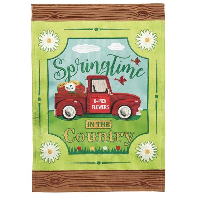 Magnolia Gardens M001296 29 x 42 in. Double Applique Springtime In Country Burlap Garden Flag - Large